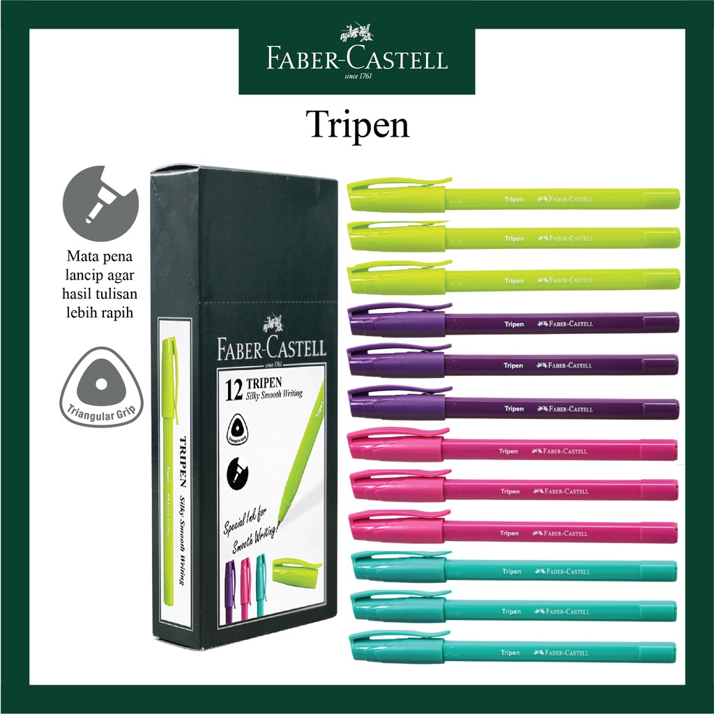 

Pulpen Tripen Faber Castell / Ukuran 0.7 MM / Ballpoint Per Box Kemasan Promo (FREE 2 PCS)