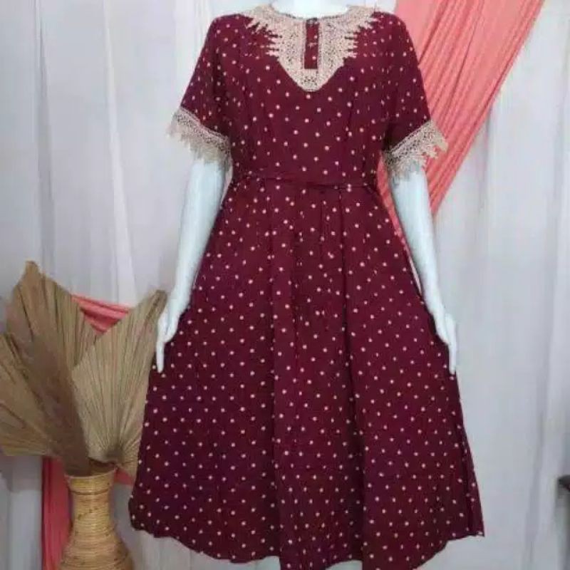 gamis polkadot/Daster Arab motif polkadot pertama variasi renda