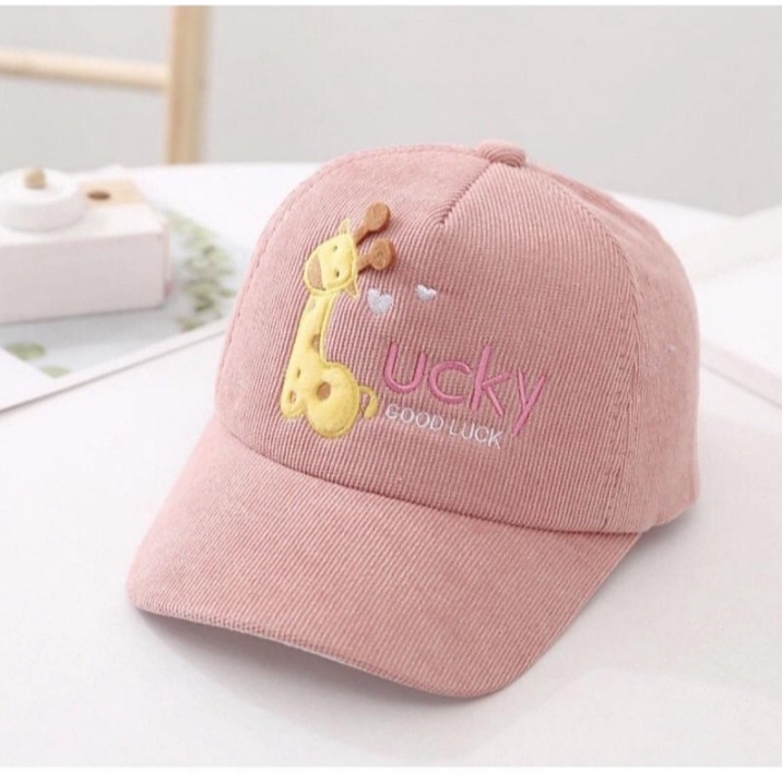 topi anak laki laki cowok perempuan cewek jerapah GOOD LUCKY topi karekter anak kupluk anak topi snapball anak topi basket ball-3