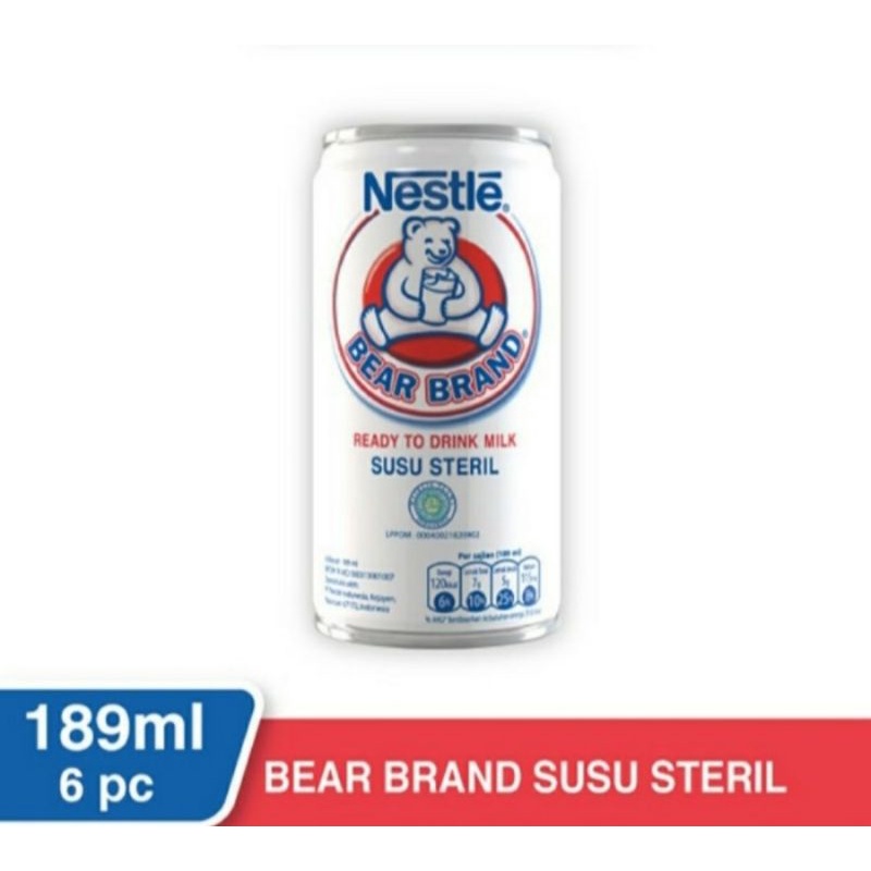 Nestle bear brand susu sapi steril  siap minum kaleng 189 ml