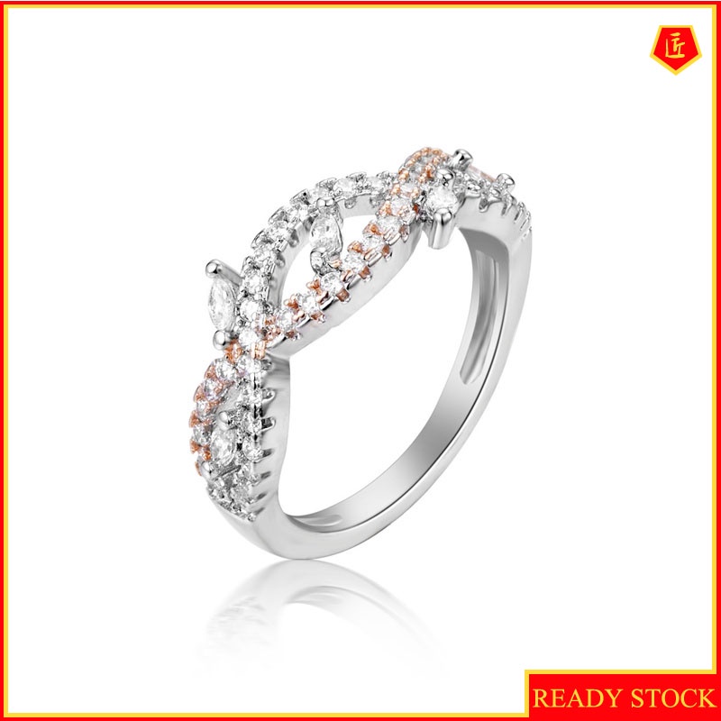 [Ready Stock]Twisted String Leaf Shaped Diamond-Studded Ring 14K Rose Gold