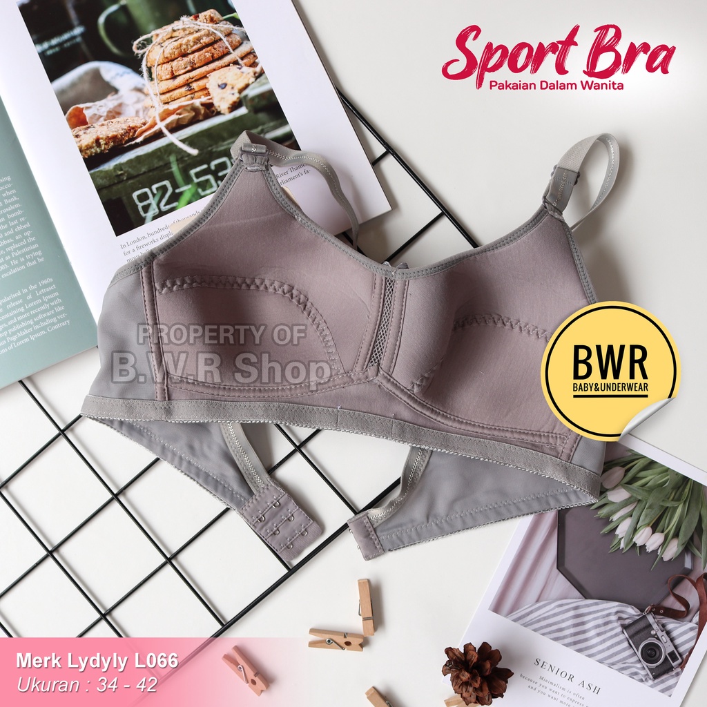 Bra Lydyly L 066 POLOS / Bh Sport Wanita Busa Tipis Kawat Kait 2 | Bwr