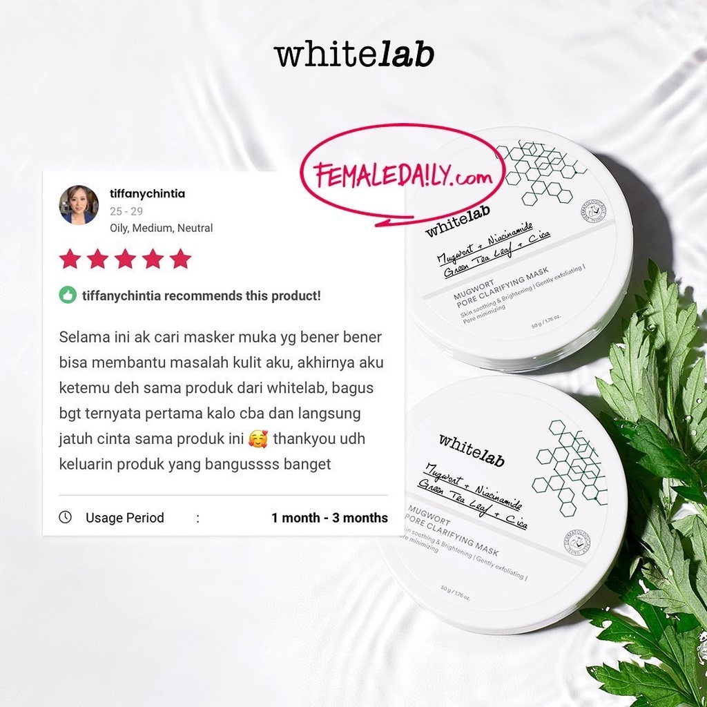 WHITELAB Face Mask Indonesia / Mugwort Pore Clarifying Bamboo Charcoal Heartleaf Purifying Bamboo Charcoal Brightening Gel Clay Masker Wajah / Moisturizer Moisturizing Pelembab / Facial Wash Toner Serum Eye Cream Sunscreen Soap / Paket Wajah Lengkap Set