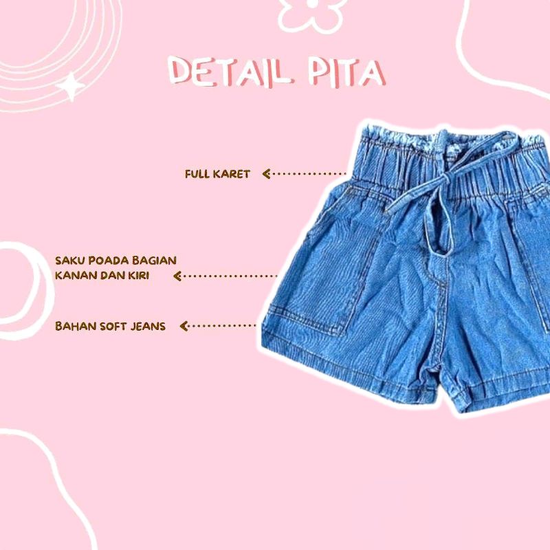 Hot Pants Anak Pita / Celana Pendek Hotpants Jeans  Anak Perempuan 1-7 Tahun