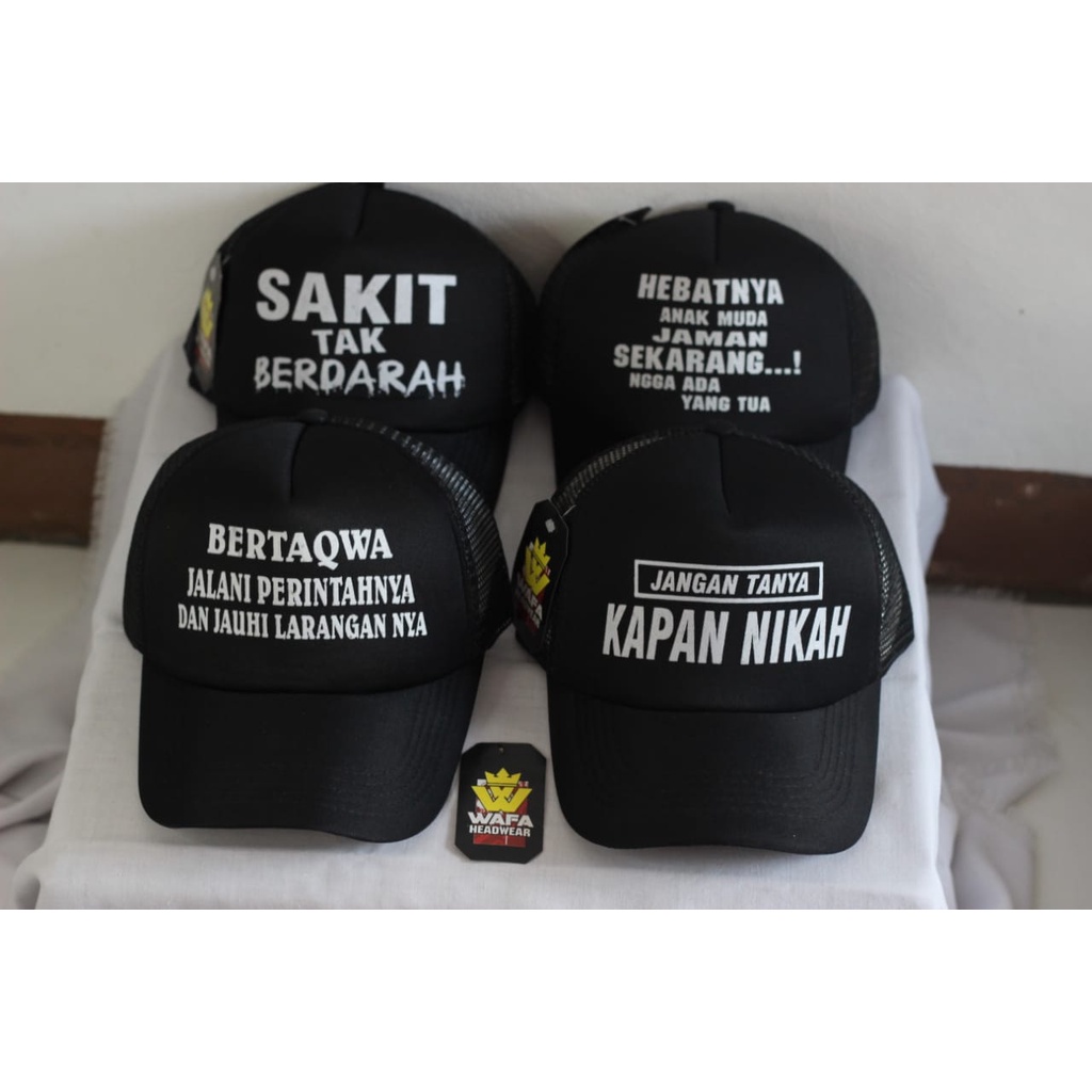 Topi Trucker - Jaring Sablon Kata-Kata - Unisex Pria Wanita - Dewasa