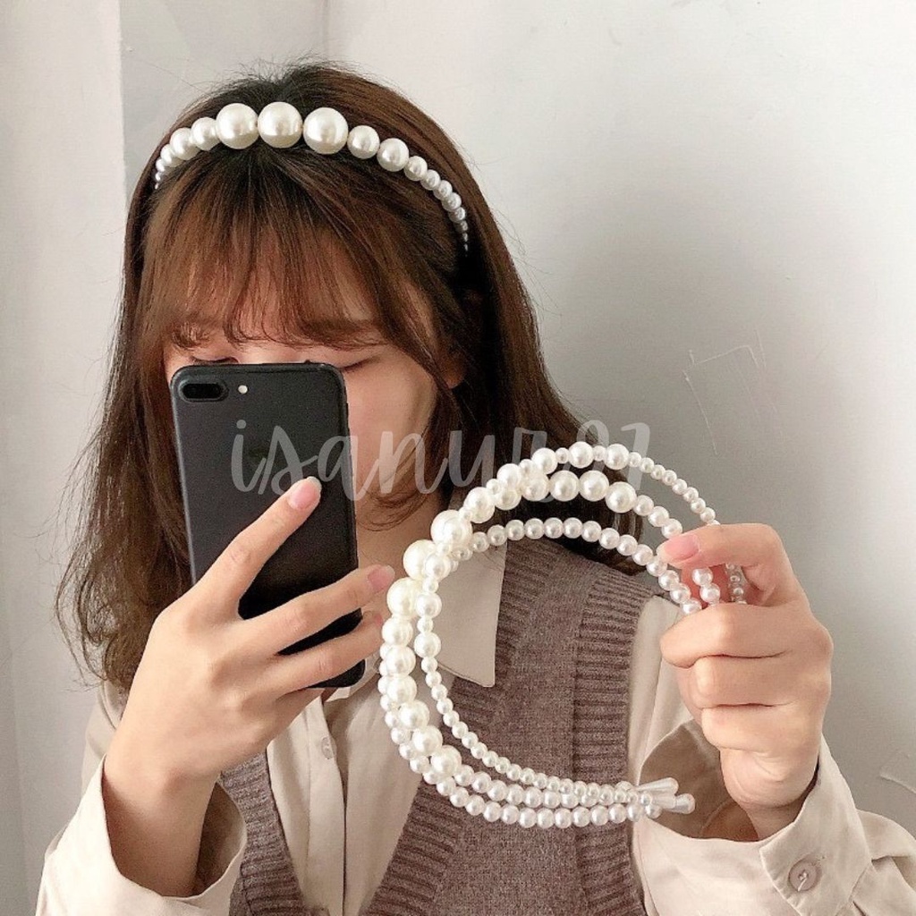 ISANUR97 | Korean Fashion Pearl Headband Ins Princess Hairband Bando Gaya Korea Elegant Women Hair Accessoires Gift Bandana Pearl Bando Mutiara