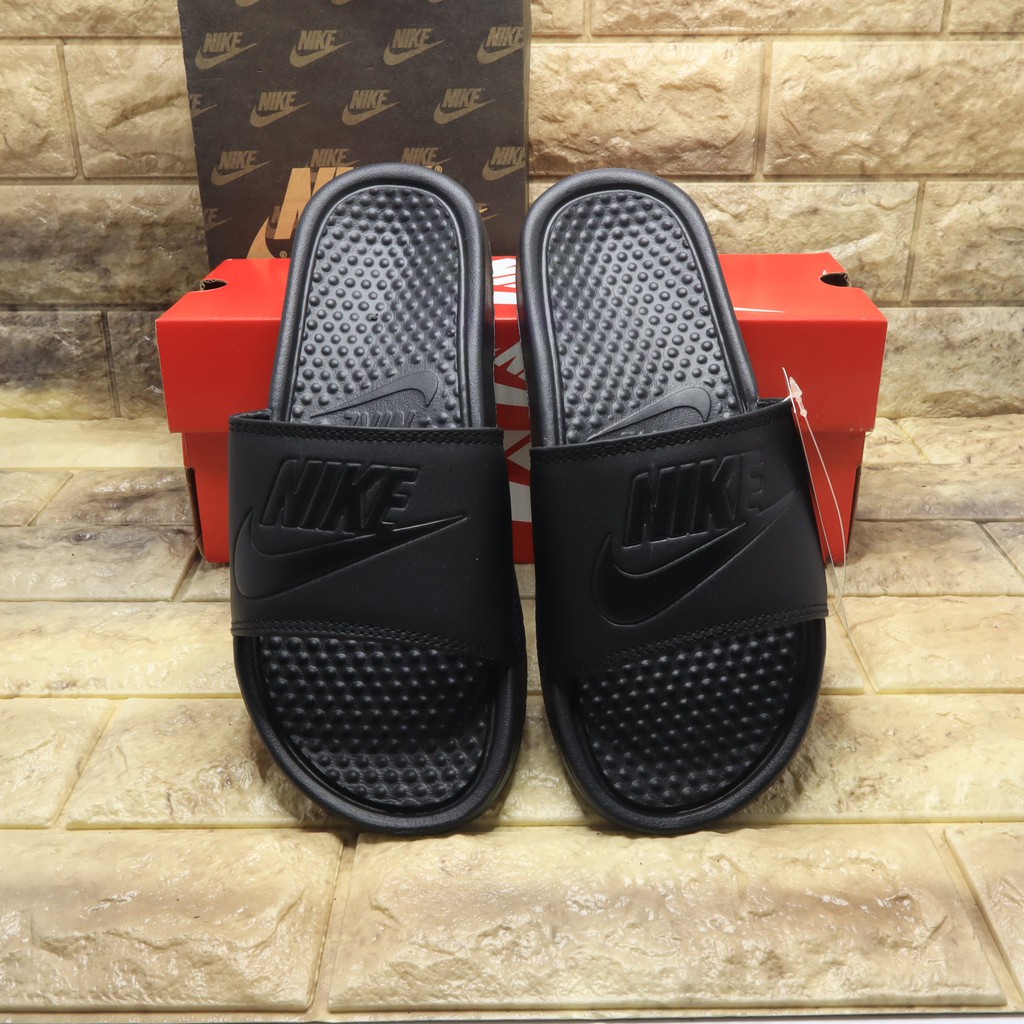 SENDAL NIKE BENASSI SLIDE SANDAL SPORT  SLOP PRIA WANITA IMPORT PREMIUM FLIP FLOP FULL BLACK-2