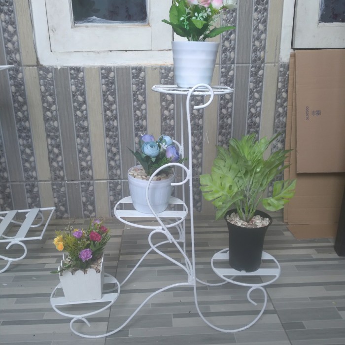 rak pot bunga, rak bunga 4 susun, standing pot besi murah, rak tanaman