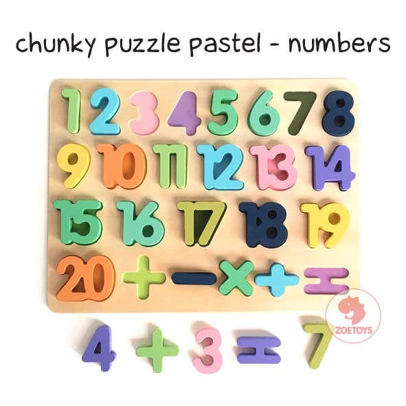 Zoetoys Premium Chunky Puzzle Pastel Alphabet | Wooden 3D Angka Huruf Geometri | Mainan Edukasi Anak | Cari Kado | Cari Kado Natal