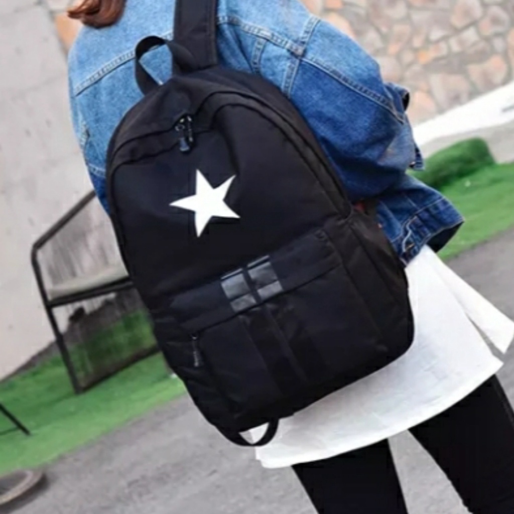 Tas Ransel Punggung Distro Casual Pria Wanita / Tas Ransel Laptop Original - FzA Black Star