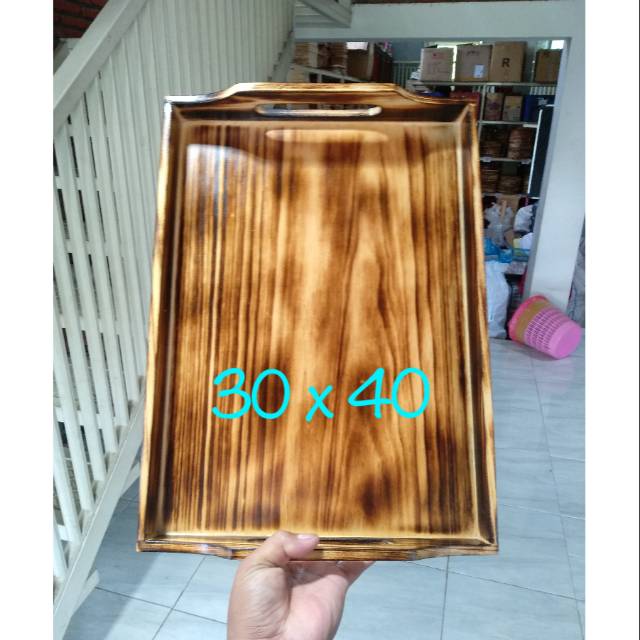 Baki Kayu / Nampan Kayu / Tray Kayu Pinus Motif Bakaran 40 x 30