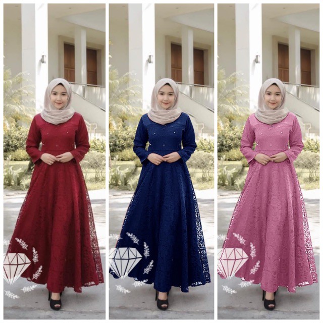 Airu Bayar COD MAXY GUCHIKA DRESS GAMIS MOSCREPE KOMBI BRUKAT MUTIARA 3 WARNA baju murah