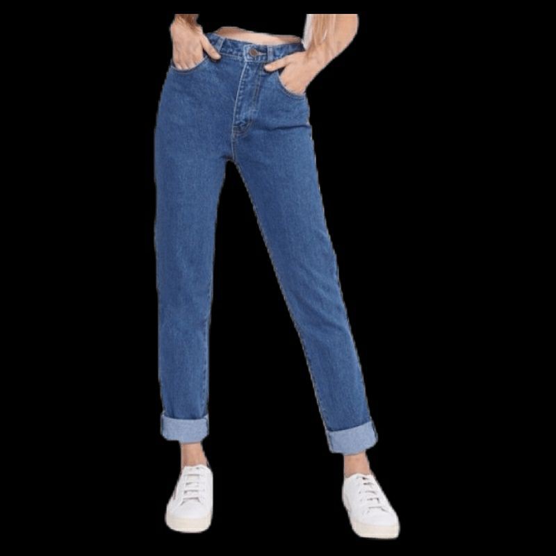 Boyfriend Jeans Wanita Celana Highwaist Panjang Navy Biru Muda