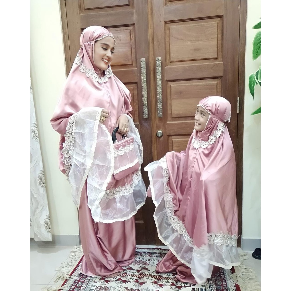 mukena couple ibu dan anak bahan maxsmara polos renda organdi original best seller