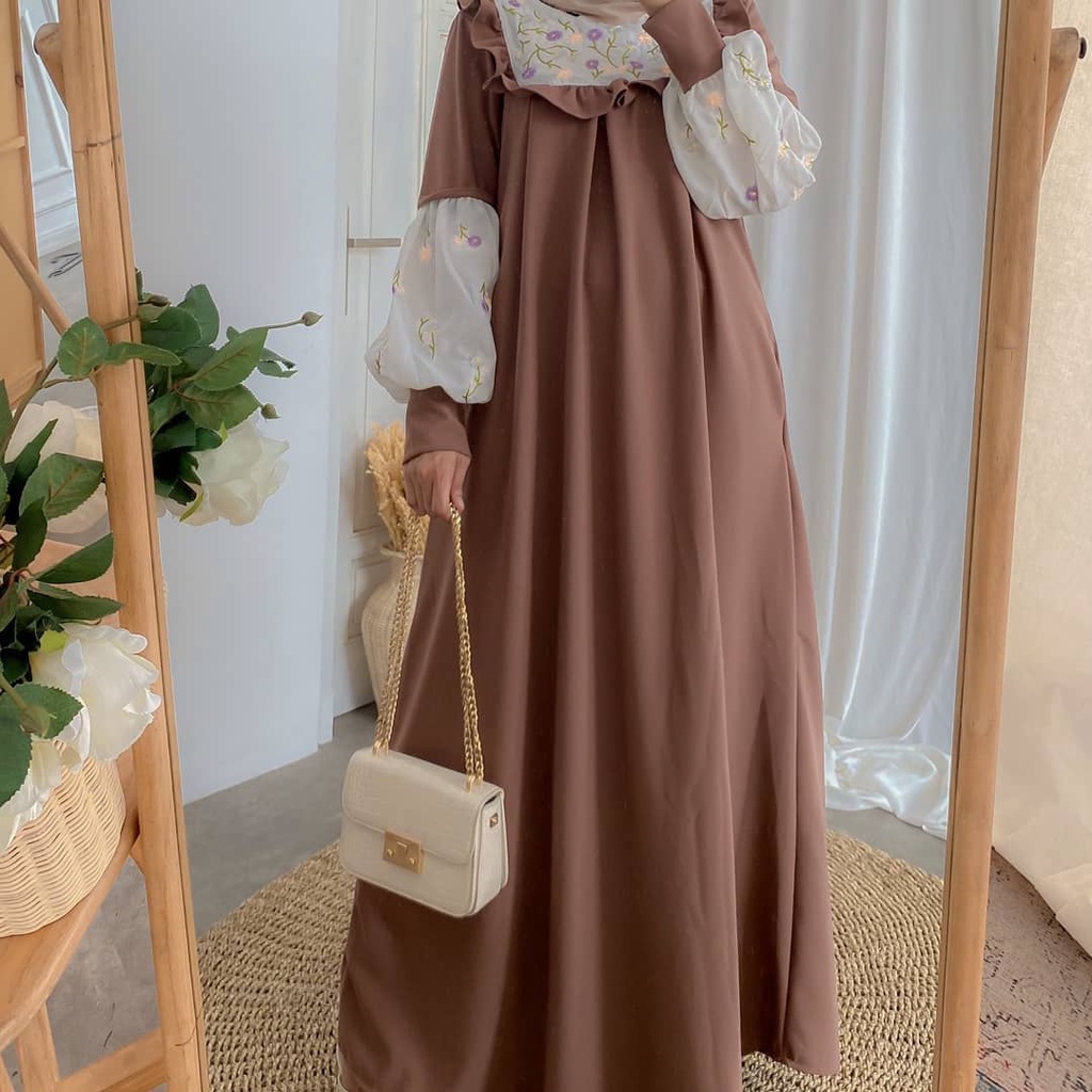 BEST SELLER- Zanara Dress JUMBO / Gamis Wanita Terbaru 2021 / Gamis Moscrepe Lengan Balon Kekinian /