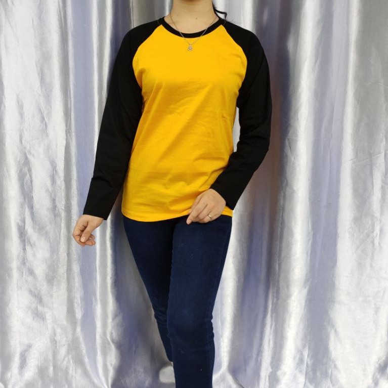 Kaos polos raglan KUNING-HITAM dewasa uk M L XL XXL