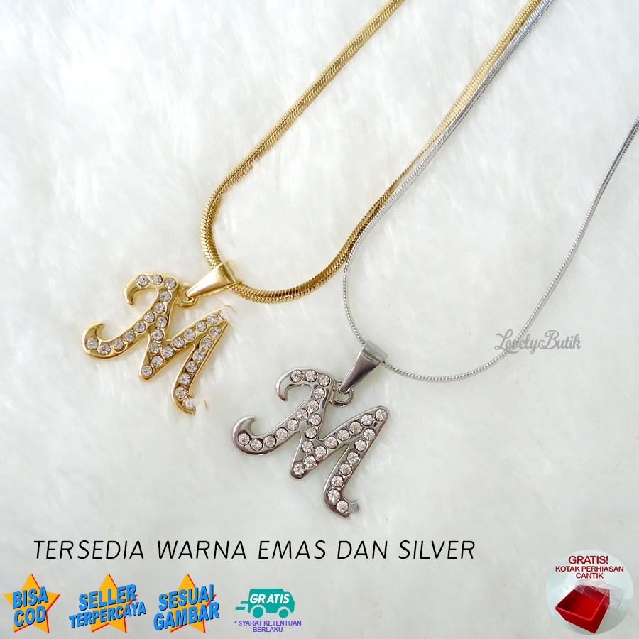 Lovelybutik - Kalung Inisial Huruf Titanium anti karat Kalung hurup Abjad Alphabet Ins M Klasik Bonus Kotak Perhiasan