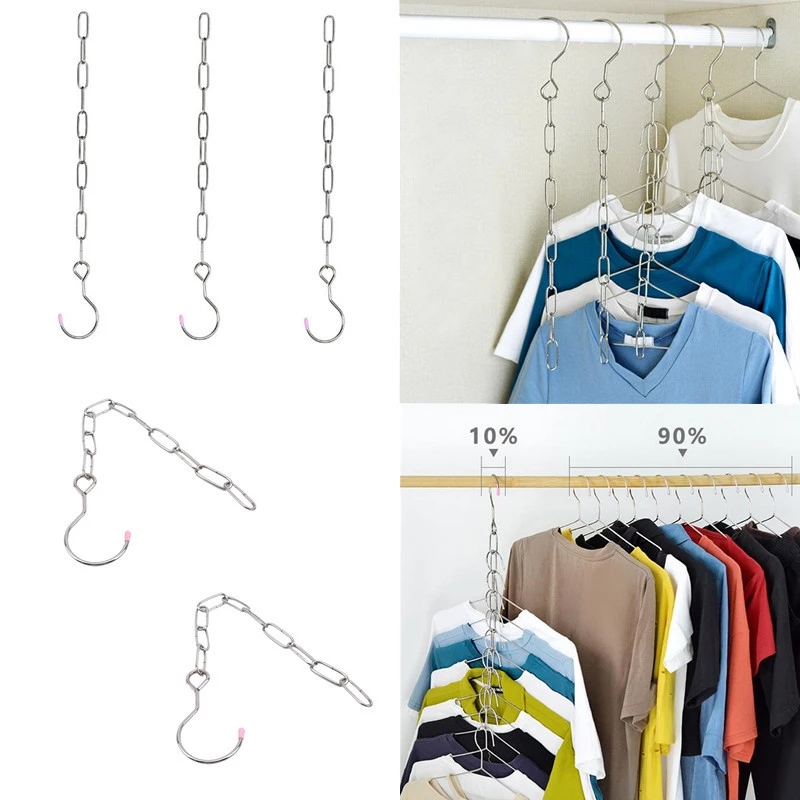 Multifunctional Stainless Steel Storage Hanging Chain Hook / Creative Wardrobe Folding Space-saving Clothes Organizer Hanger / Home Storage Holder