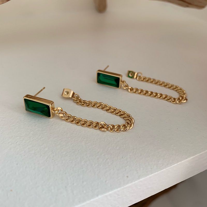 Anting Titanium Stone Green Sisik Naga Lapis Emas