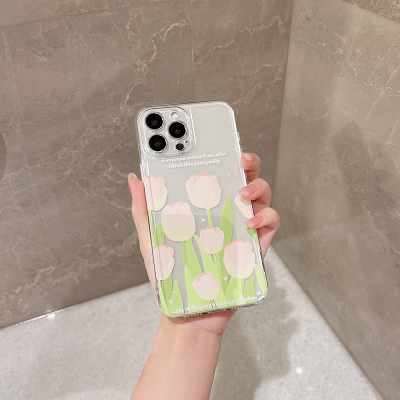 Soft case Silikon TPU Transparan Desain Tulip Untuk iphone 13 12 11 Pro Max XS XR 8plus iphone 12pro12pro Max 7 8 Plus X XS XR XSMAX