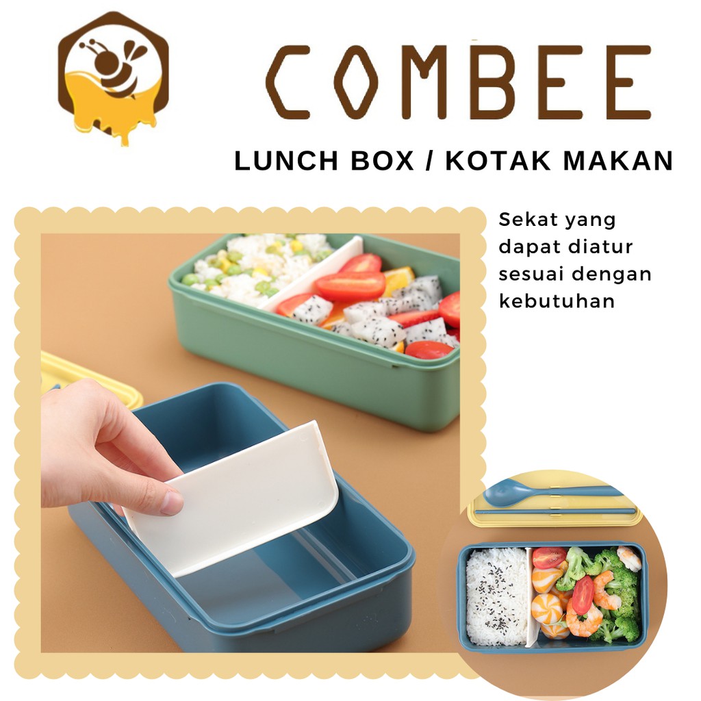 Lunch Box Kotak Makan Set Sendok Garpu Sumpit PP Food Grade Sekat Anti Tumpah