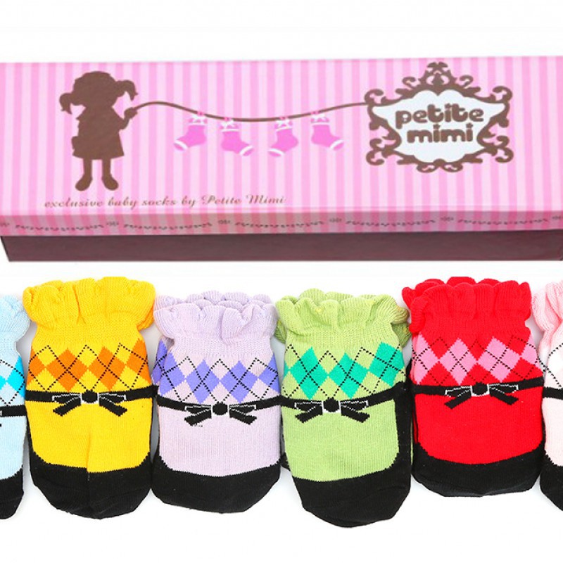 Petite Mimi Socks 6 Packs (0-12M) - Ribbon