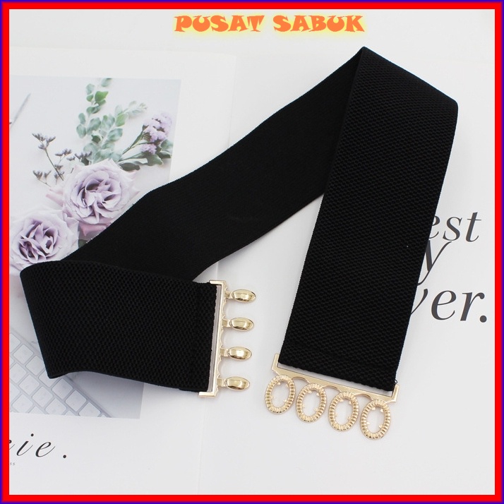 Belt Sabuk Wanita Obi Karet Ikat Pinggang Fashion Gesper Cewek Korea Elastis Oby Lebar Besar Kekinian Jumbo Big Women Gasper Hitam Merah Putih Blet Pingang Mewah Cantik Lentur