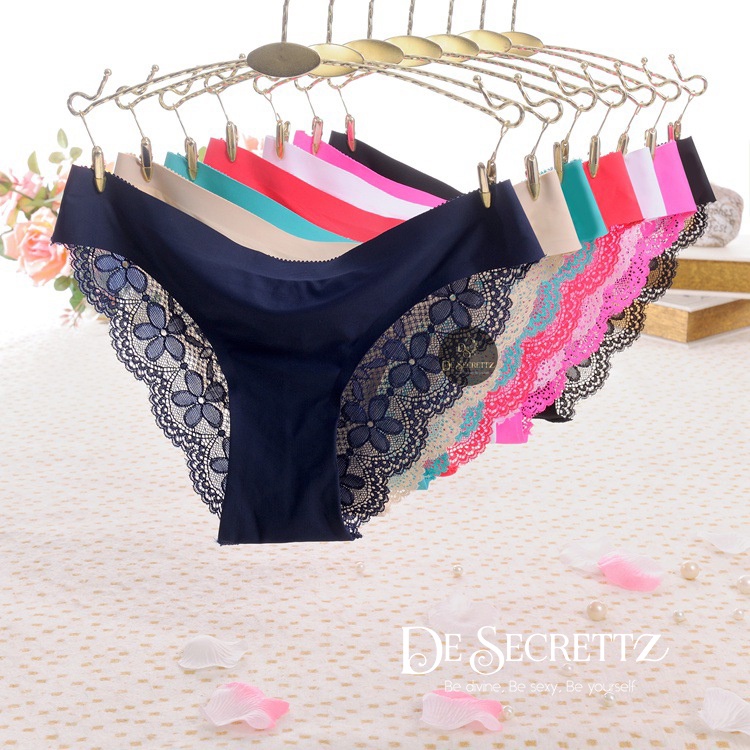 DeSecrettz PANTIES #038 Celana Dalam Wanita, Sexy Lace Seamless Panties Women's Ice Silk Large Size Low Waist Briefs