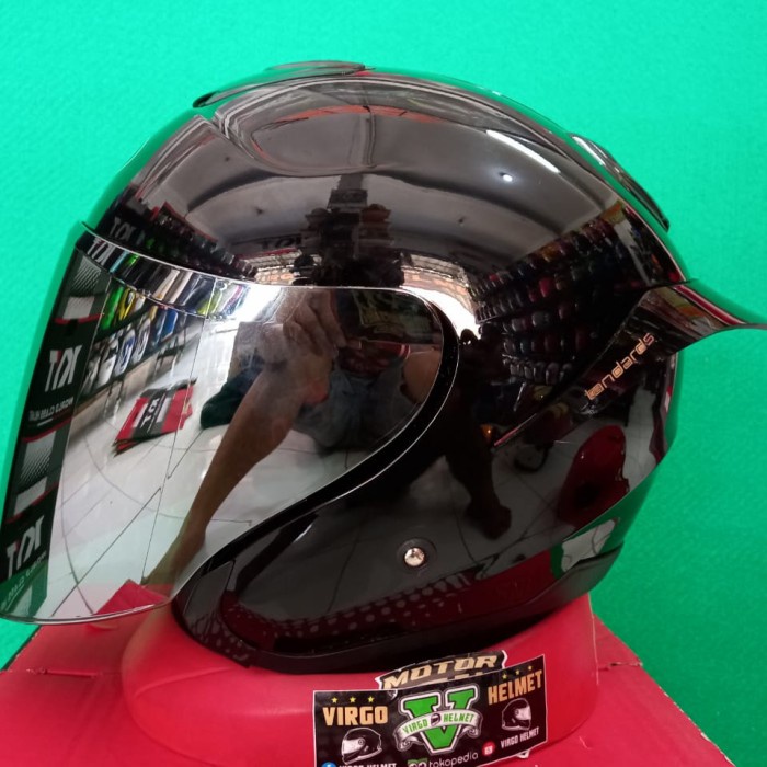 HELM KYT KYOTO HITAM GLOSSY + VISOR VENOM+SPOILER PAKET GANTENG