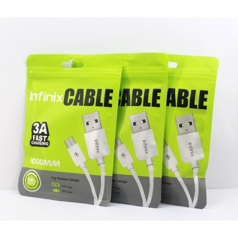 Kabel infinix Micro / Type C Hot 9 / Hot 9 pro Hot 10 usb 3A Cable Fast Charger Fast Charging Warna Putih Packing Plastik