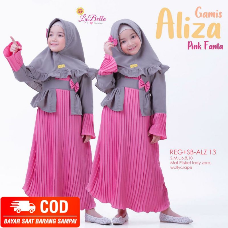 LABELLA GAMIS KUTUBARU ANAK DRESS MUSLIM MODEL KEBAYA BAHAN WOLLYCRAPE MIX PLISKET LADY ZARA SET JIL