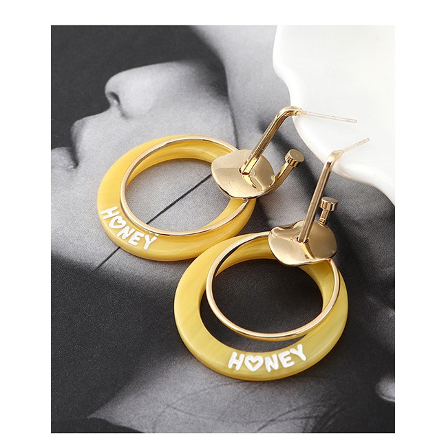 LRC Anting Tusuk Fashion Yellow Gold Plated Double Circle Cutout S925 Silver Needle Earrings Y62751