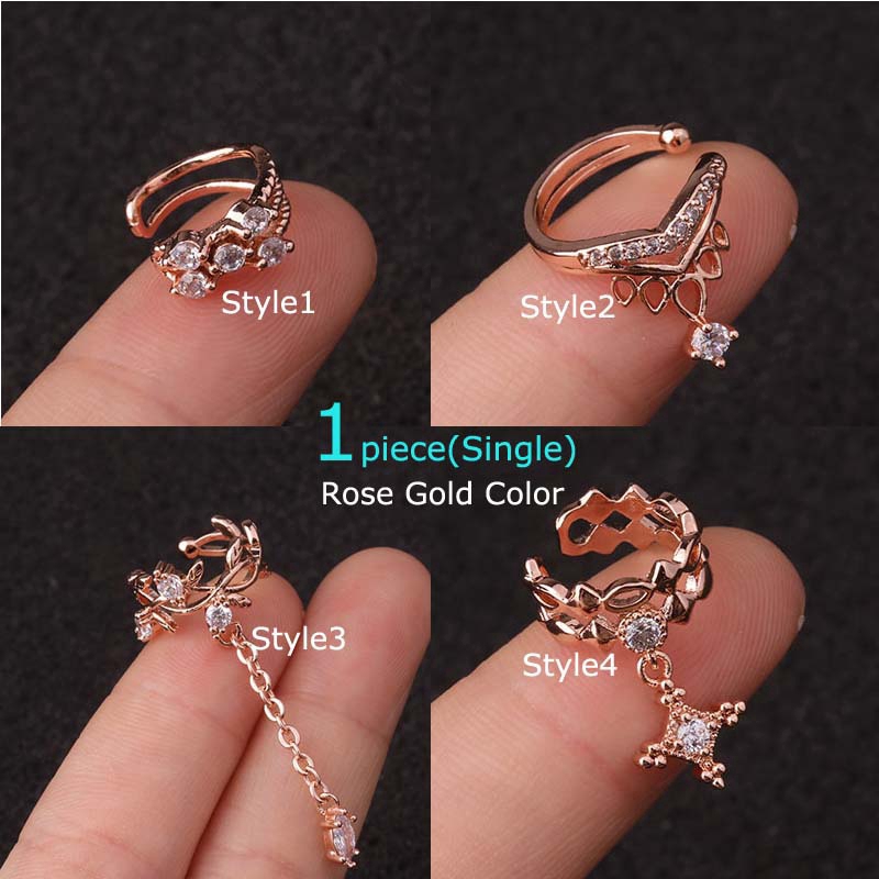 1Piece No Piercing Conch Cuff Earring Copper Zircon Ear Cartilage Fake Piercing Adjustable 10mm