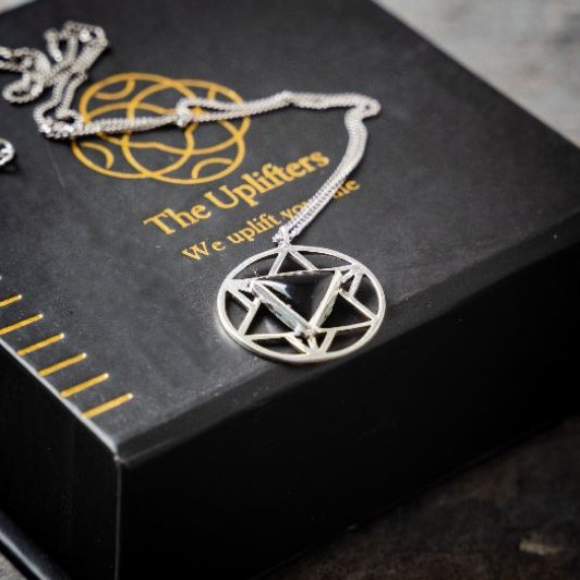 925 Sterling Silver Merkaba Necklace (Black Onyx)