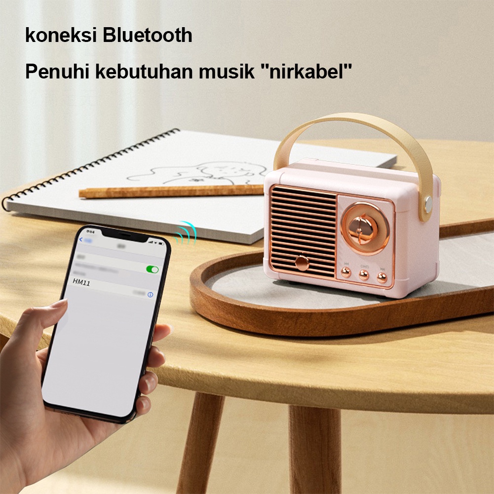 speaker mini lucu retro bluetooth / speaker portabel bluetooth mini bass-hm11