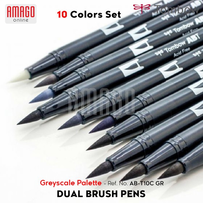 TOMBOW Dual Brush Pens - Greyscale Palette of 10 colors - AB-T10C GR