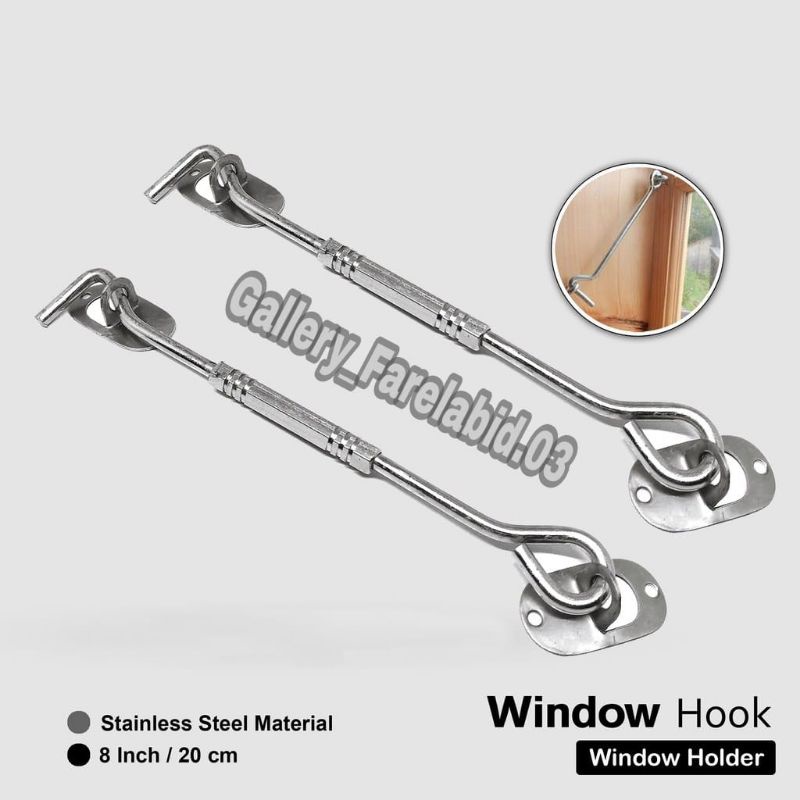 2 Pcs Hak Angin Kotak Jumbo Segi 6 Crom Penahan Cantolan Jendela 20 Cm Penyangga Window Hook Cengkal Kait Jendela Lamskar