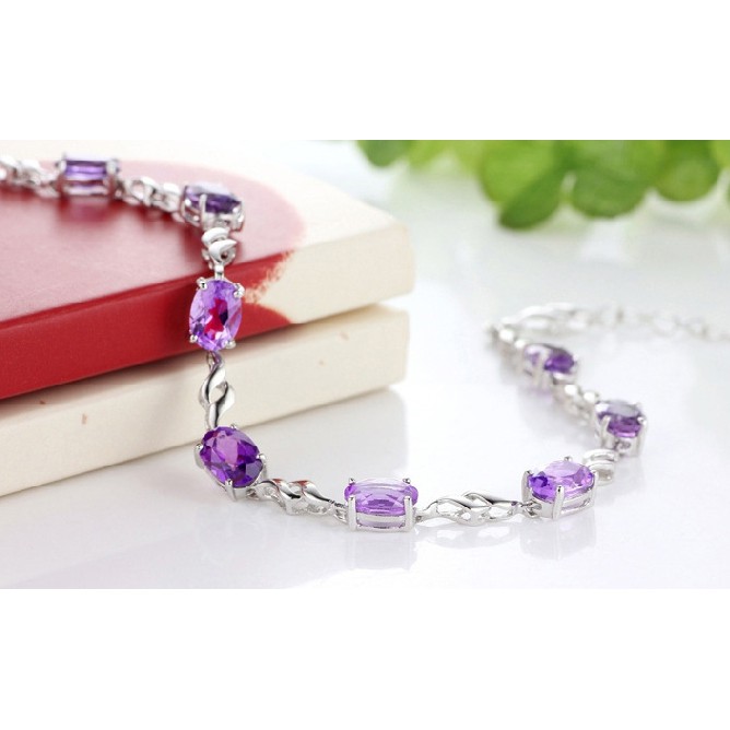 925 Perak Gelang untuk Wanita Amethyst Fashion Ornamen