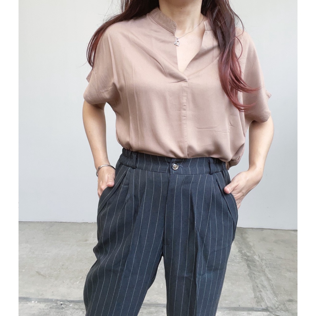 SL245 - Celana Panjang Salur Cotton Stylish Office Look