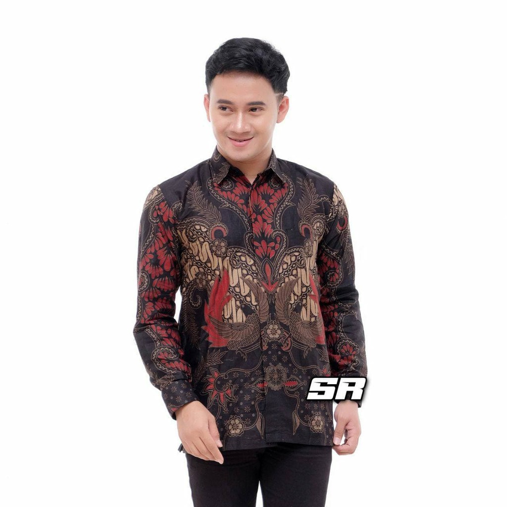 Batik Pria Lengan Panjang BATIK AZMIL HRB026 motif KERATONAN Kode 002 size M L XL XXL Reguler-Kmj laseman