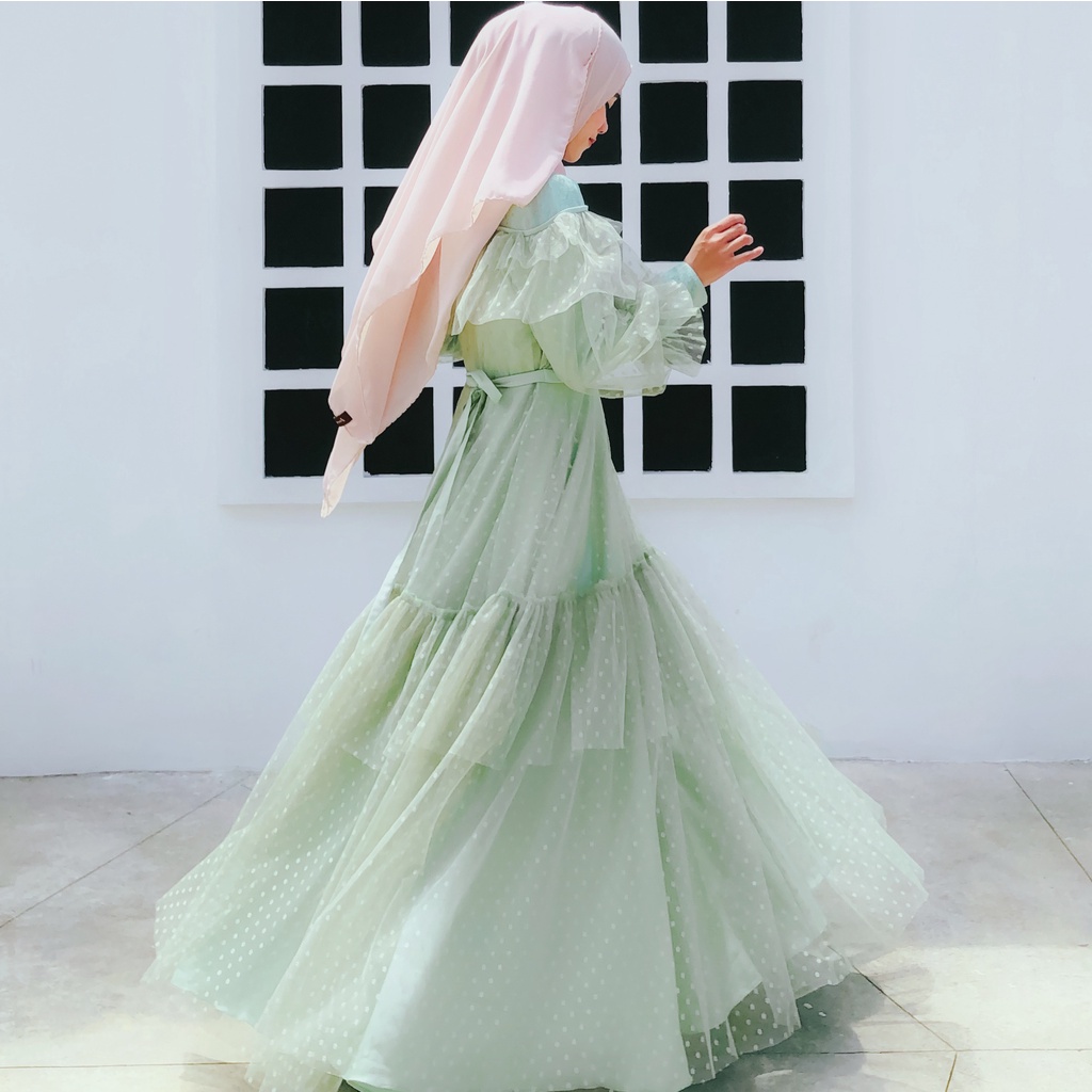 CALINNA DRESS BYGIAGIO dress kondangan gaun akad simple gaun wedding pernikahan baju muslim putih gaun lamaran elegan pakaian wanita pesta elegan fashion korea dres lebaran cantik anggun mewah nyaman gaun vintage fashion dress bahan lace tule furing tebal