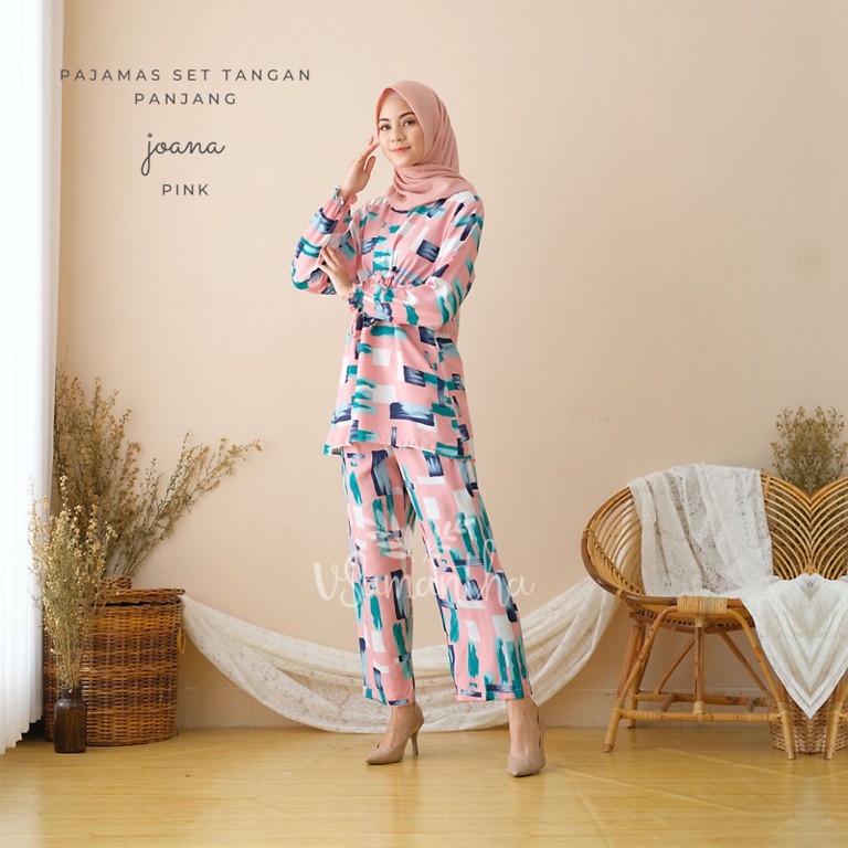 vSamantha - Pajamas Set / Piyama Set Muslim Busui Friendly - Tangan Panjang , Celana Panjang-Joana Pink
