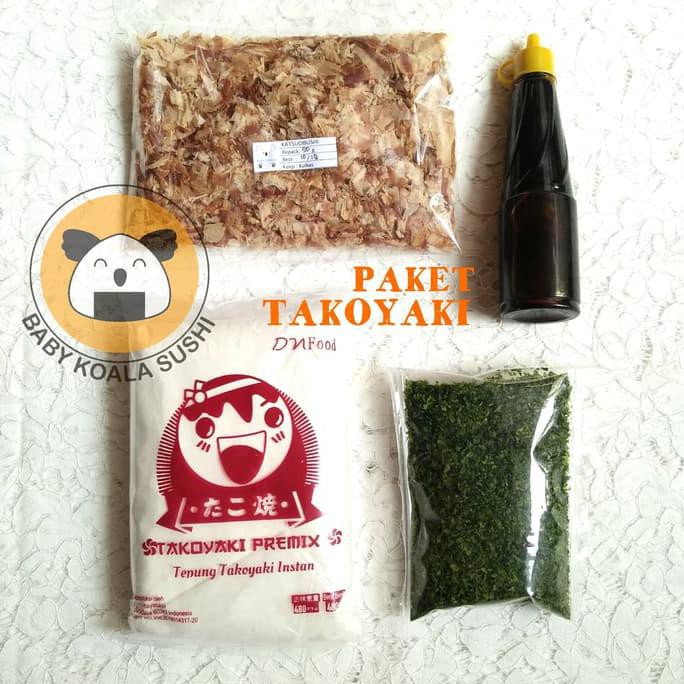 

PAKET TAKOYAKI KOMPLIT | TEPUNG PREMIX, KATSUOBUSHI, SAUS TAKO, AONORI - REGULER