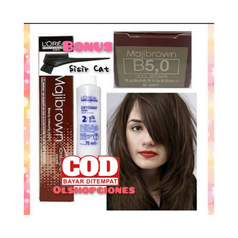 Loreal Majibrown B5.0 Cat rambut L'oreal + oxydant campuran 6% / 9%