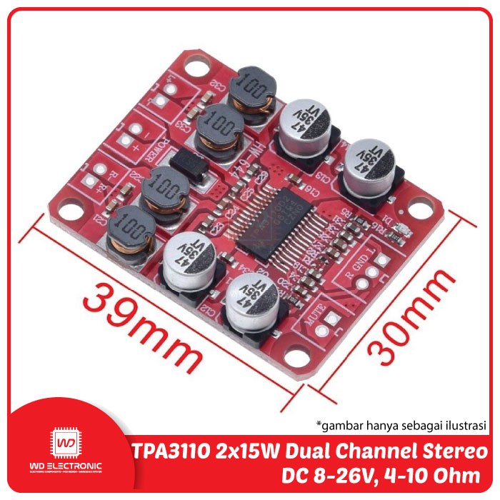 TPA3110 2x15W Dual Channel Stereo DC 12V Red board