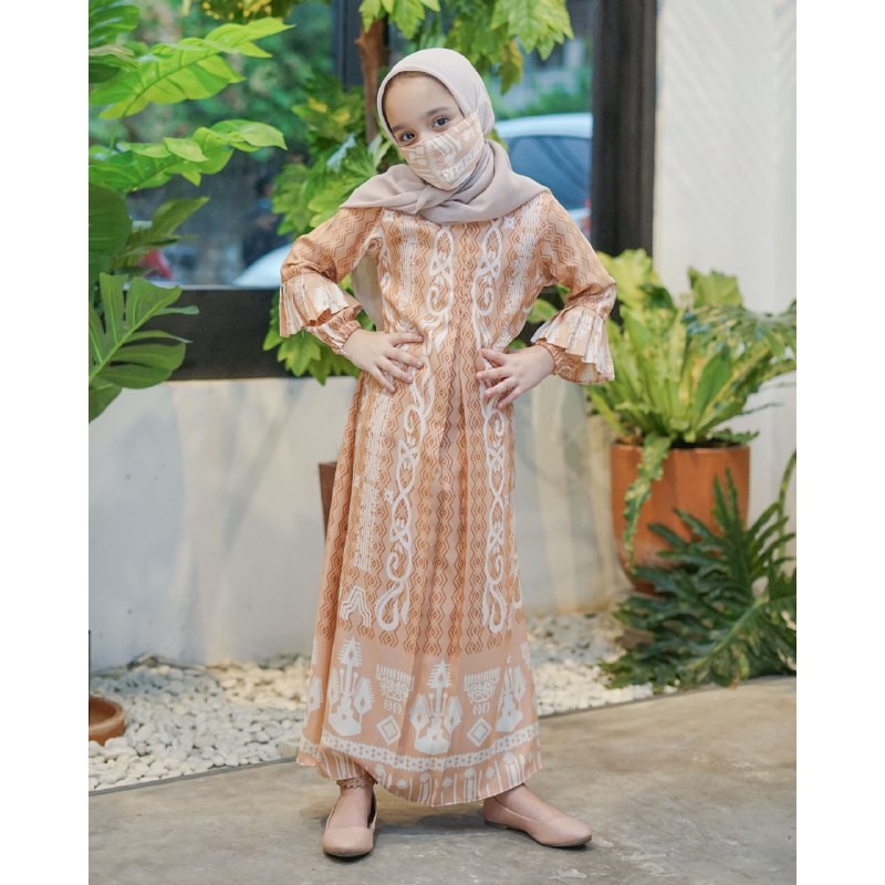 Gamis Wanita Kia Maxi Motif | Fashion Muslim Wanita | Dress Muslim Wanita Busui Friendly All Size-Salem (Anak)