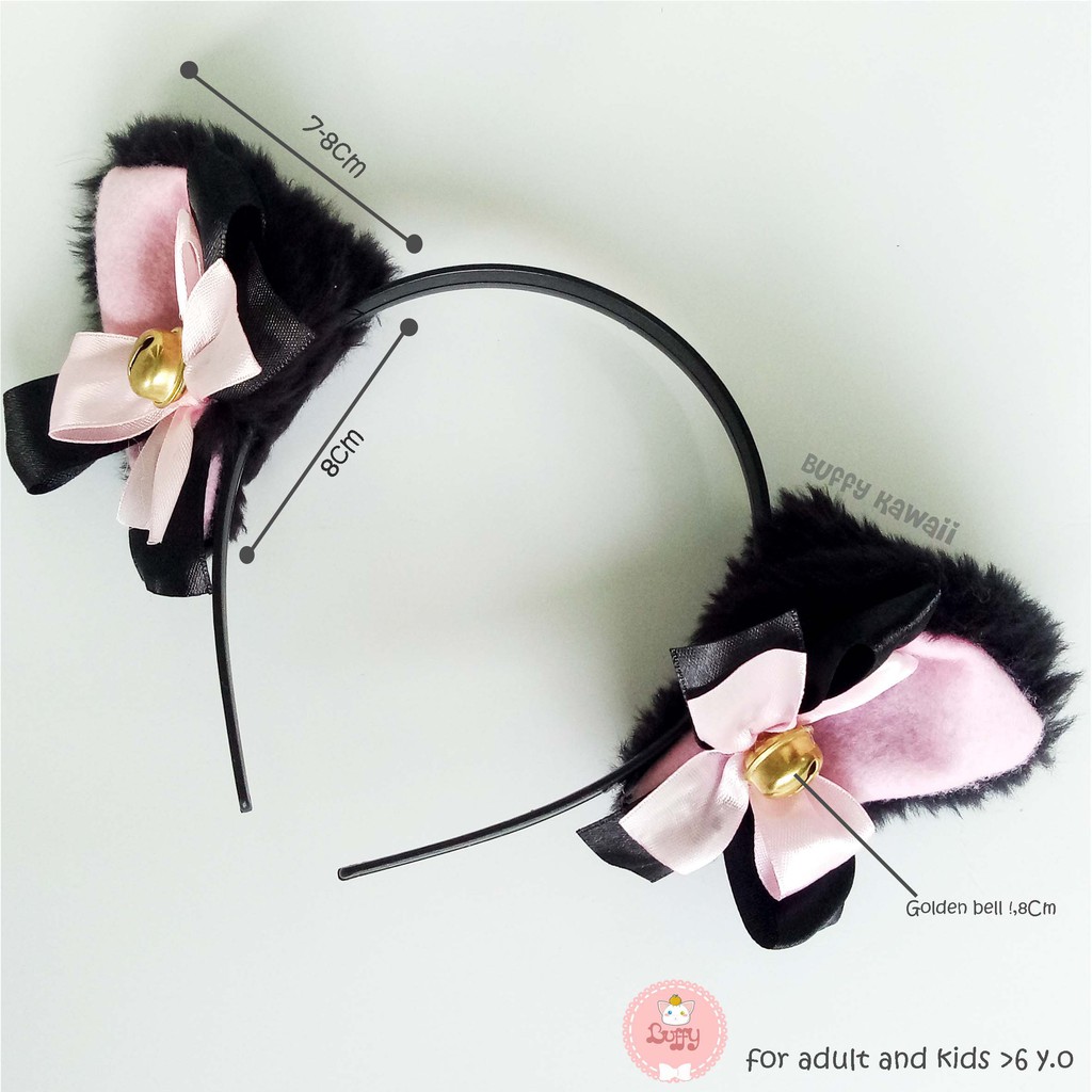 Bando kucing nekomimi pita tumpuk black pink hair accessories cosplay fashion kawaii cat ears bell