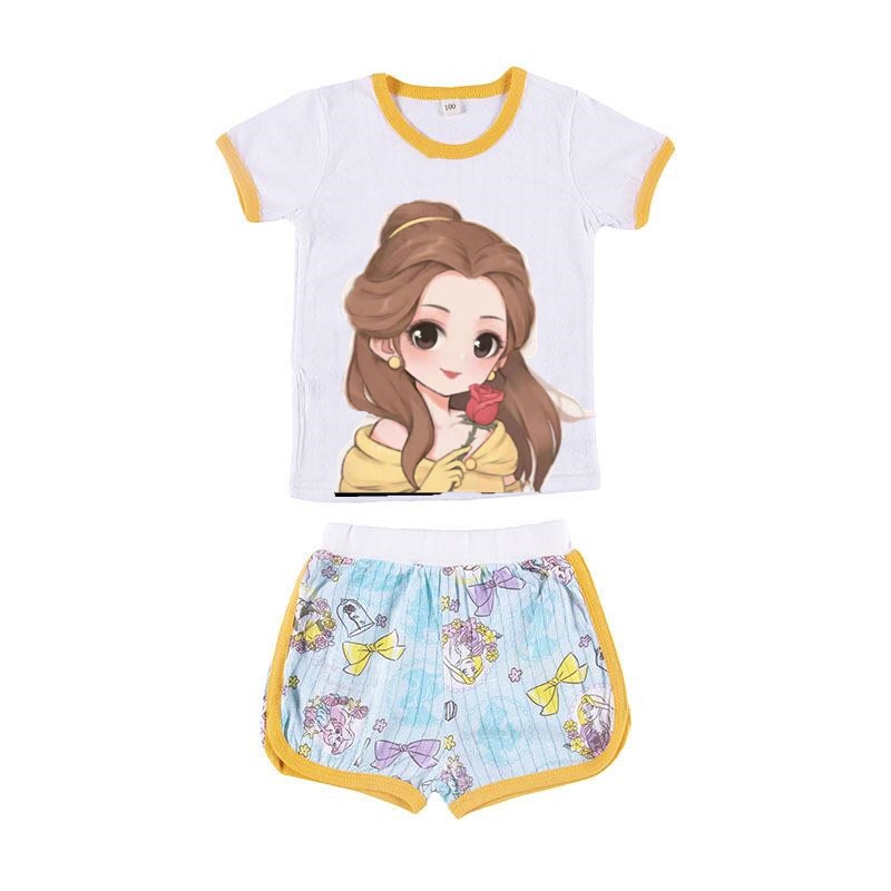 Setelan Princess Belle baju kaos rumah anak perempuan / One set t-shirt princess Belle - S0002