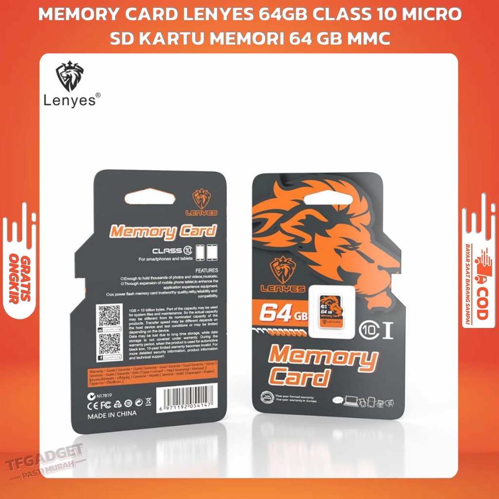 MEMORY CARD LENYES 64GB CLASS 10 MICRO SD KARTU MEMORI 64 GB MMC
