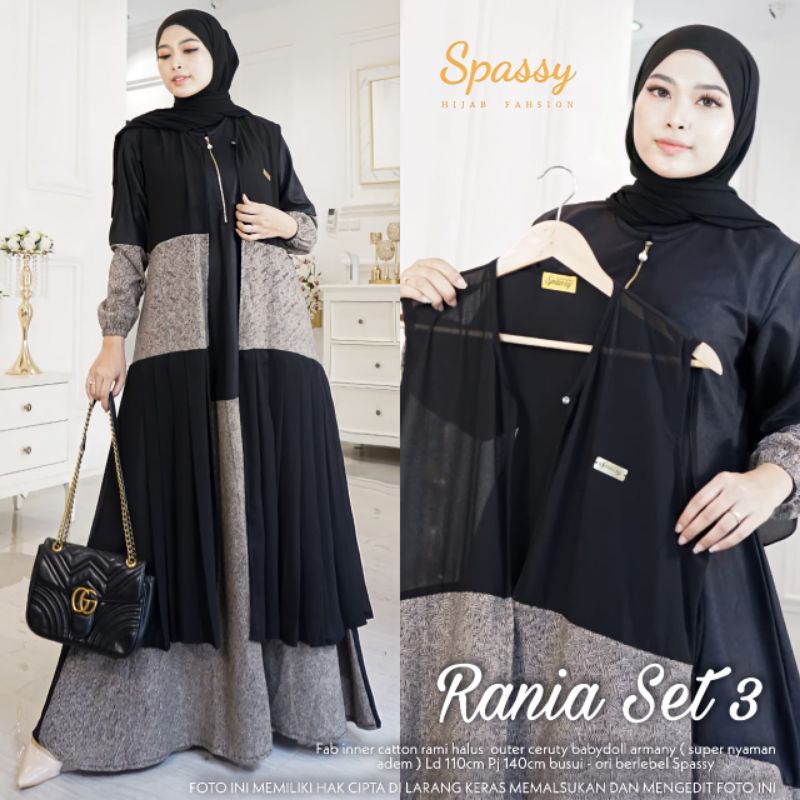 Rania Set 3 Mat Katun Rami Mix Ceruty / inner dan outer / Setelan Gamis by Spassy